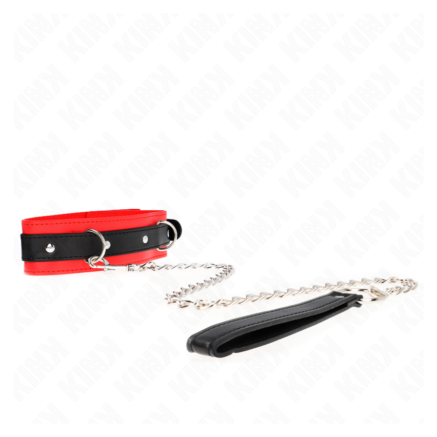 Kink - Basic Model Collar With Leash 65 Cm Model 3 Red 53 X 5 Cm