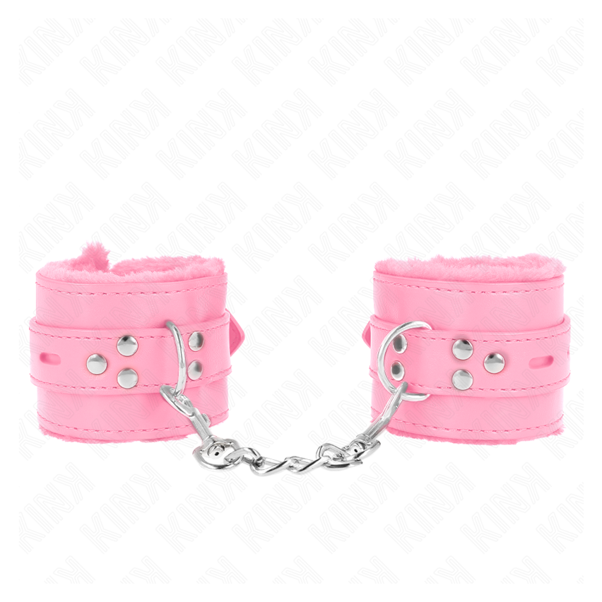 Kink - Fur Lined Wrist Restraints With Square Holes Pink And Pink Belt Adjustable 17-29 Cm X 6 Cm