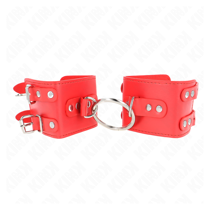 Kink - Fixed Wrist Restraints With Ring And Studs Adjustable Red 17-22 Cm X 6.5 Cm