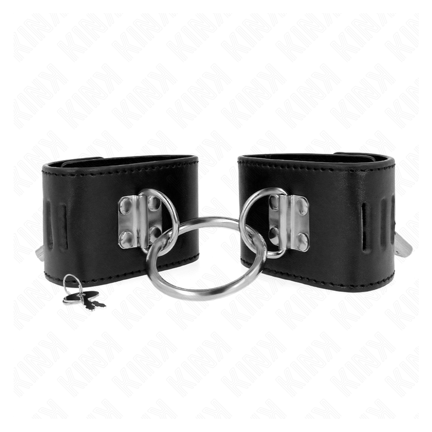 Kink - Fixed Wrist Restraints With Ring And Padlock Closure Black Adjustable 16-23 Cm X 5.5 Cm