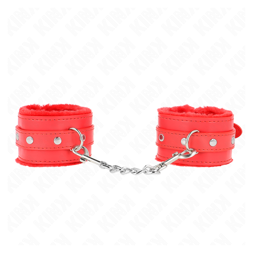 Kink - Premium Fur Lined Wrist Restraints Red With Red Belt Adjustable 17-29 Cm X 6 Cm