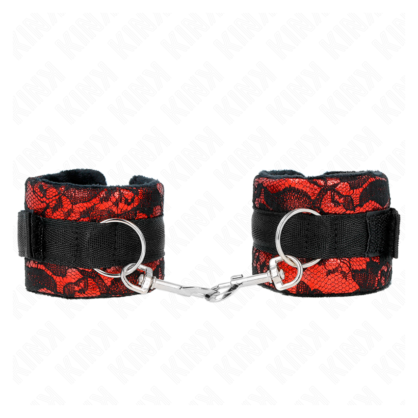 Kink - Short Velvet Lace Wrist Restraints And Nylon Bind Red / Black 23 X 6.5 Cm