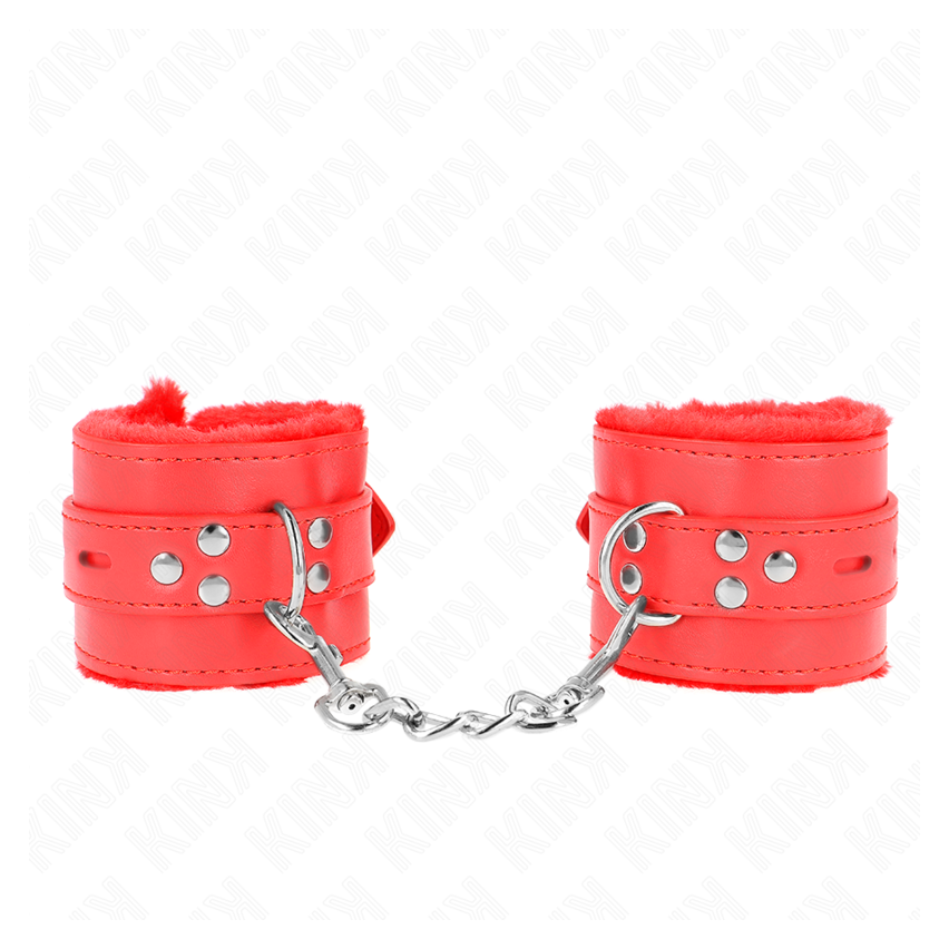 Kink - Fur Lined Wrist Restraints With Square Holes Red And Red Belt Adjustable 17-29 Cm X 6 Cm