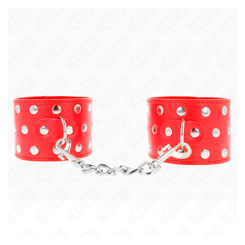 Kink - Wrist Restraints With Snap Fasten Full Of Rivets Red Adjustable 19-24 Cm X 5.5 Cm