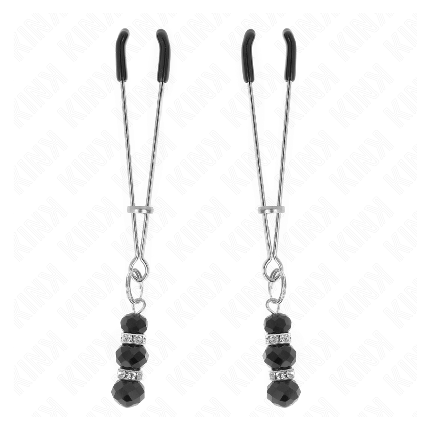 Kink - Gold Thin Nipple Clamps With 3 Black Glass Beads 7 Cm