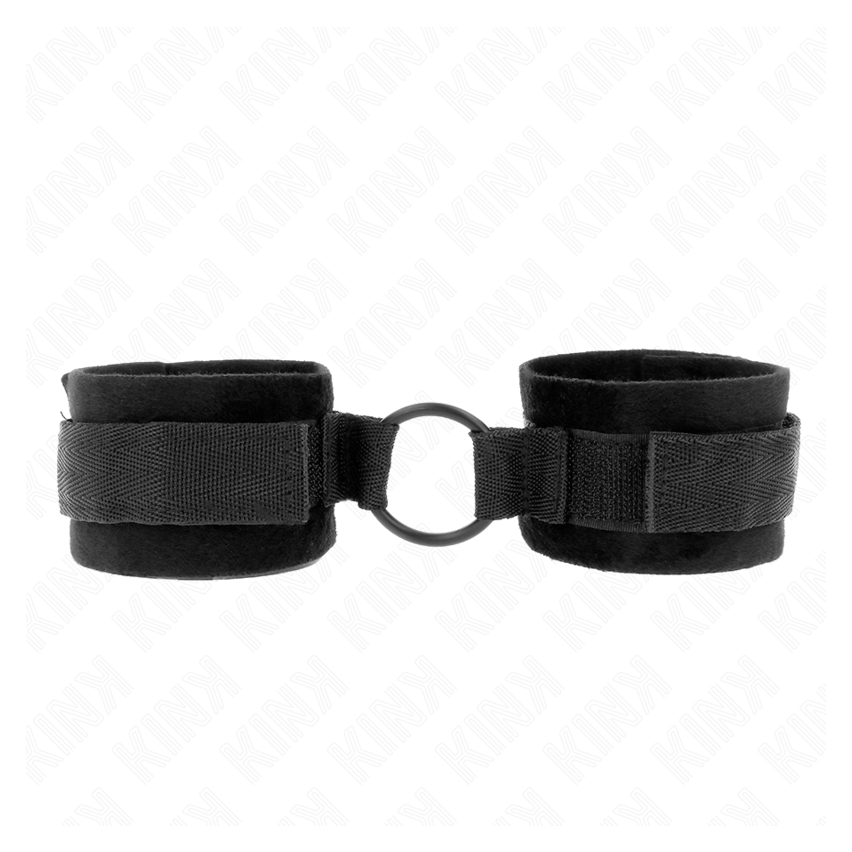 Kink - Beginner Fur Hand Cuffs 25 Cm With O-ring 4 Cm Black Adjustable 15-25 Cm