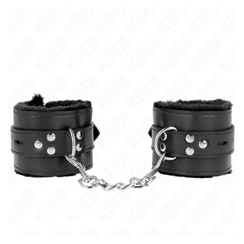 Kink - Fur Lined Wrist Restraints With Square Holes Black And Black Belt Adjustable 17-29 Cm X 6 Cm