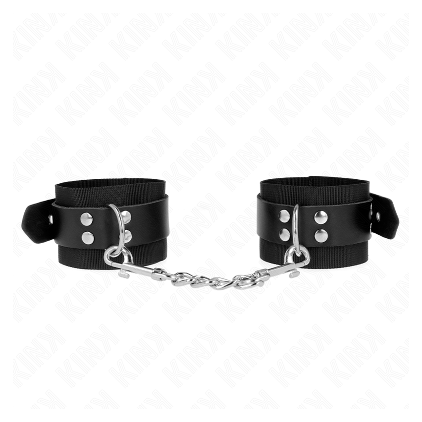 Kink - Nylon Wrist Restraints Black With Leather Belt Black Adjustable 19-29 Cm X 5.1 Cm