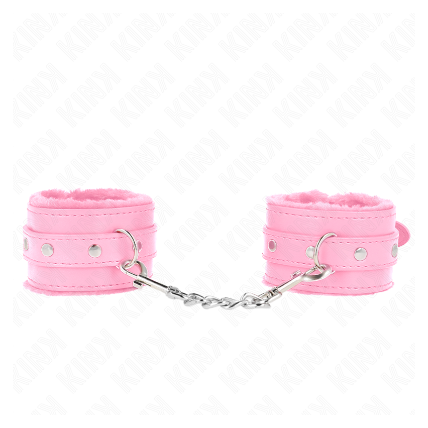 Kink - Premium Fur Lined Wrist Restraints Pink With Pink Belt Adjustable 17-29 Cm X 6 Cm