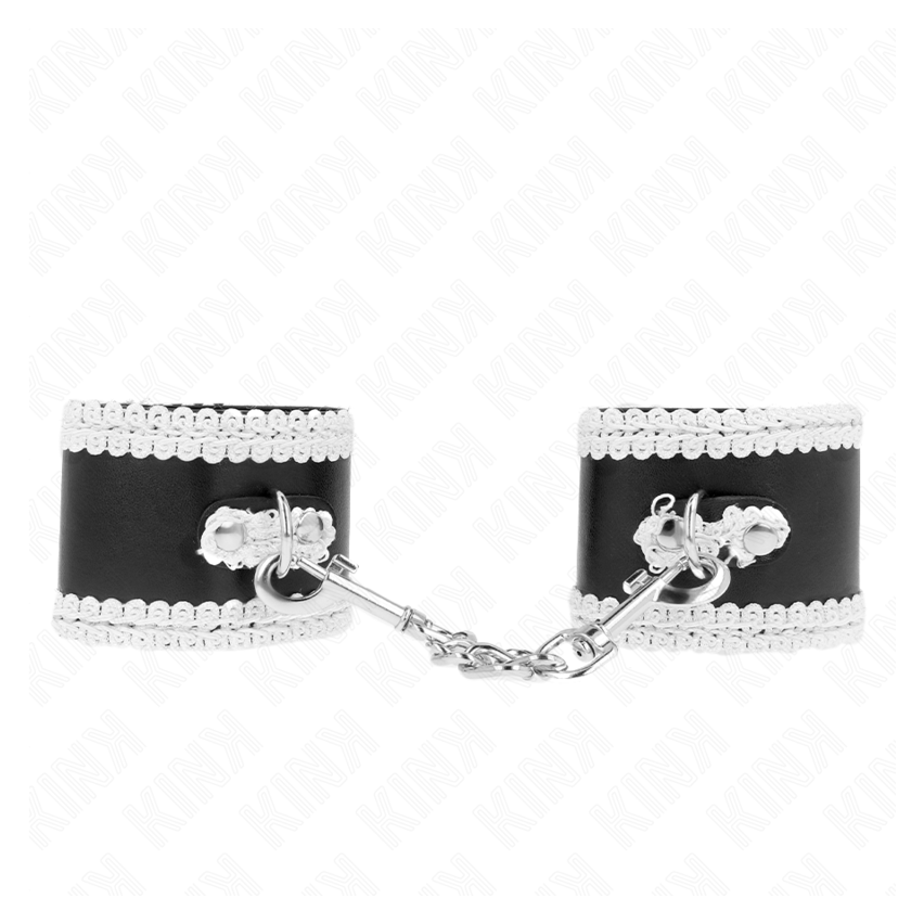 Kink - Black Wrist Restraints With White Decorate Lace Adjsutable 20-23 Cm X 5.5 Cm