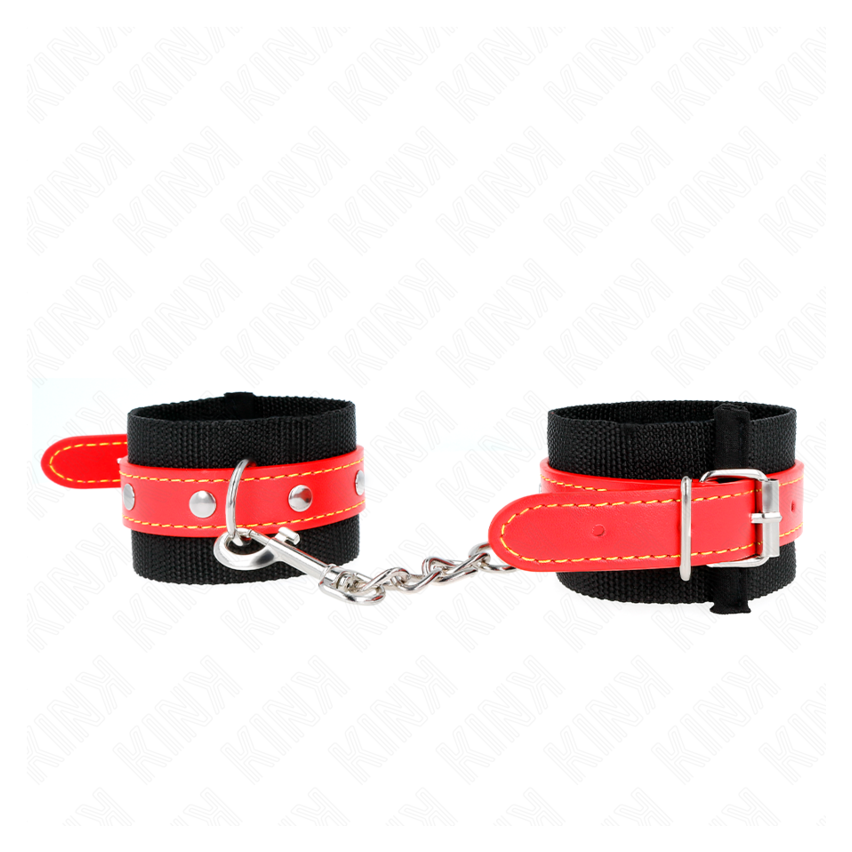 Kink - Nylon Wrist Restraints Black With Leatherette Red Adjustable 19-24 Cm X 5.5 Cm