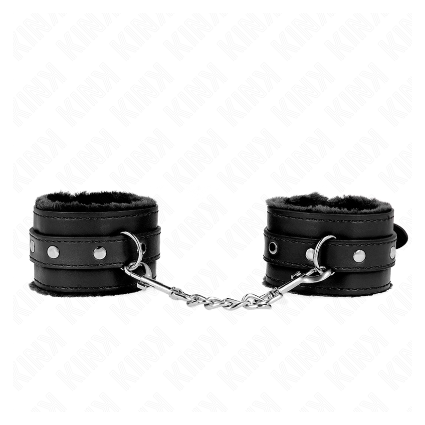 Kink - Premium Fur Lined Wrist Restraints Black With Black Belt Adjustable 17-29 Cm X 6 Cm