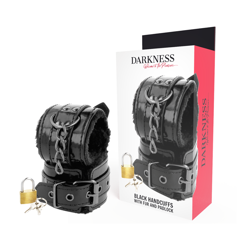 Darkness - Black Adjustable Leather Handcuffs With Padlock