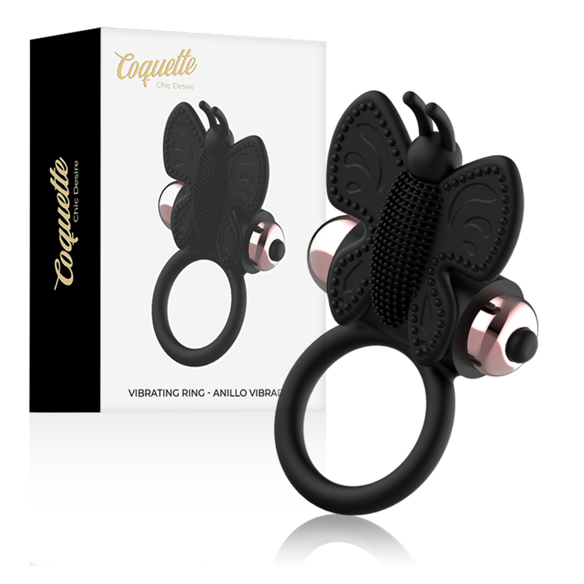 Coquette Chic Desire - Cock Ring Butterfly With Vibrator Black/ Gold