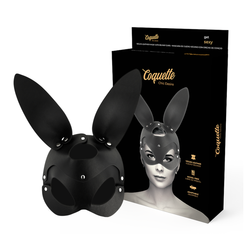 Coquette Chic Desire - Vegan Leather Mask With Bunny Ears