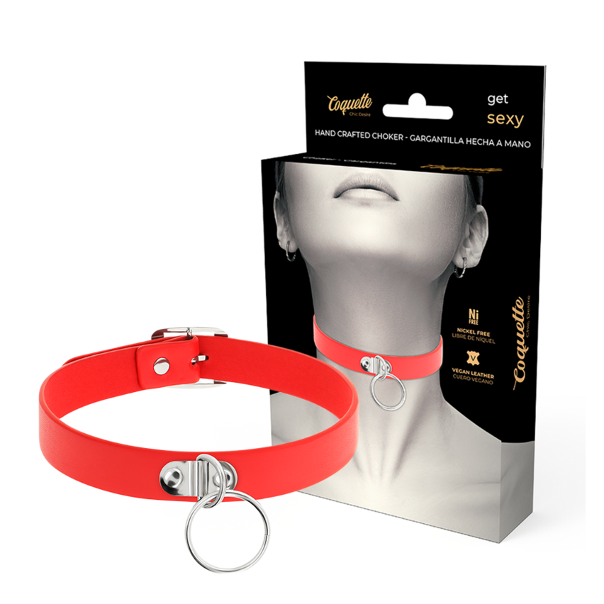 Coquette Chic Desire - Red Vegan Leather Necklace Woman Fetish Accessory