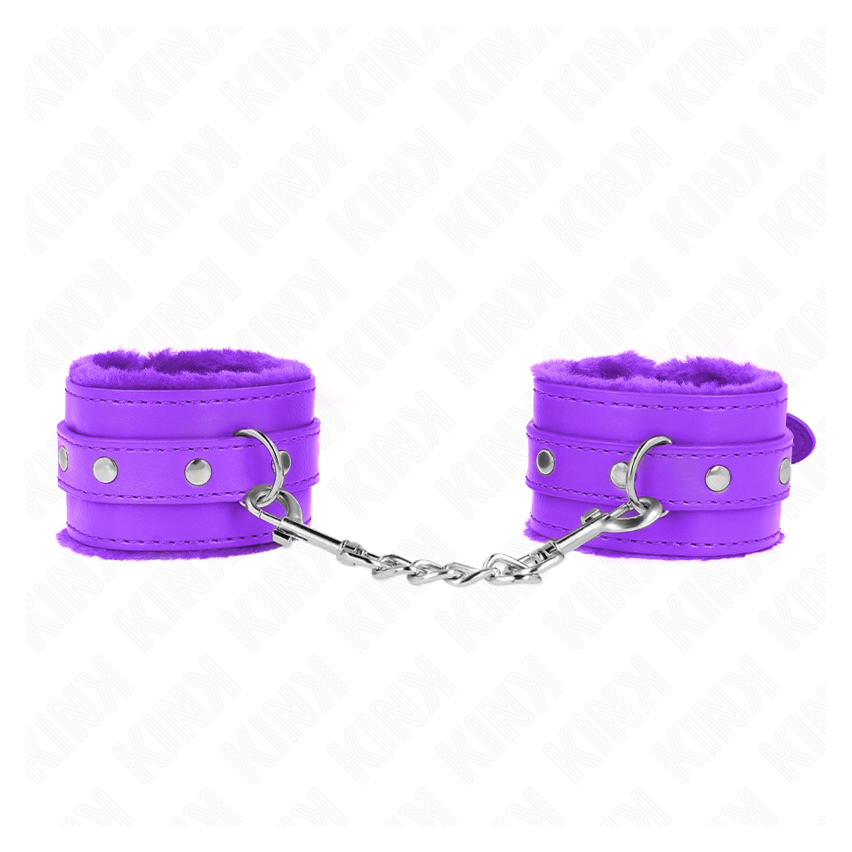 Kink - Premium Fur Lined Wrist Restraints Purple With Purple Belt Adjustable 17-29 Cm X 6 Cm